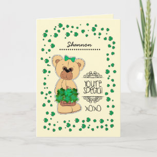 Carte Nom personnalisé Teddy Bear St. Patrick's Day