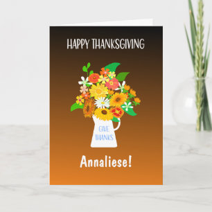 Carte Nom personnalisé Thanksgiving Bouquet de fleurs