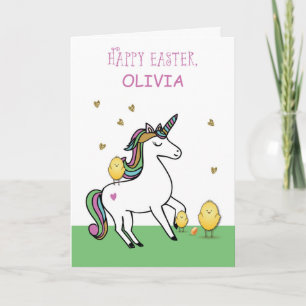 Carte Nom personnalisé Unicorn Voeux de Pâques avec Pous