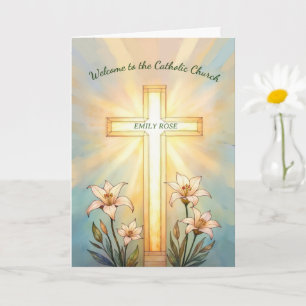 Carte Nom RCIA Bienvenue Église Catholique Croix Lys