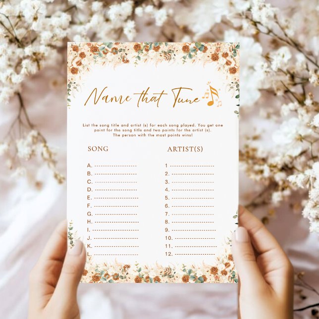 Carte Nommer Ce Jeu De Tunes | Fête des mariées florale  (Créateur téléchargé)