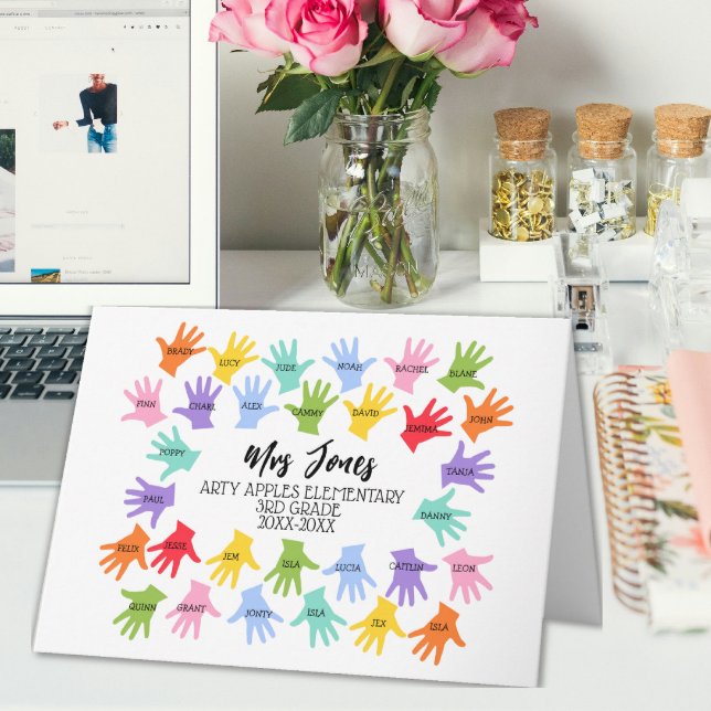 Carte noms de classe professeur empreinte manuscrite mer (Créateur téléchargé)