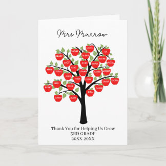 Carte noms de classe professeur merci pommier