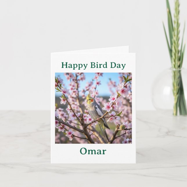 Carte Normal Gray Cockatiel with Flowers Custom Birthday (Devant)