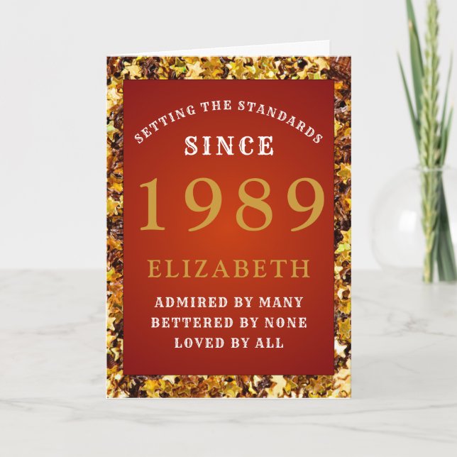 Carte Normes d'anniversaire personnalisées 1989 Red Gold (Devant)