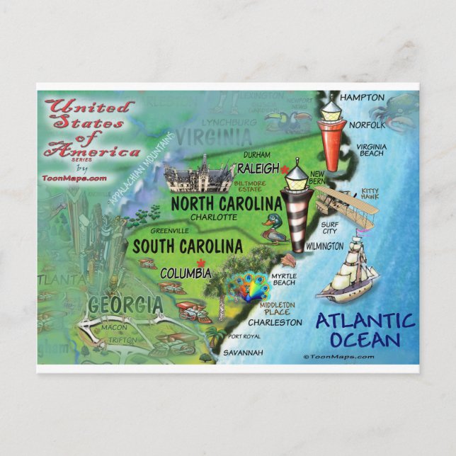 Carte North South Carolina USA (Devant)