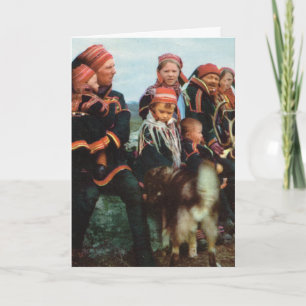 Carte Norvège vintage, Laponie, famille Sami 1950