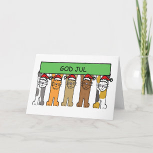 Carte Norvégien Joyeux chat caricaturé de Noël
