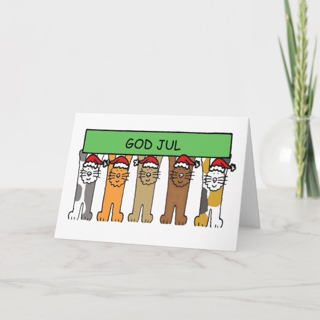 Carte Norvégien Joyeux chat caricaturé de Noël (Devant)
