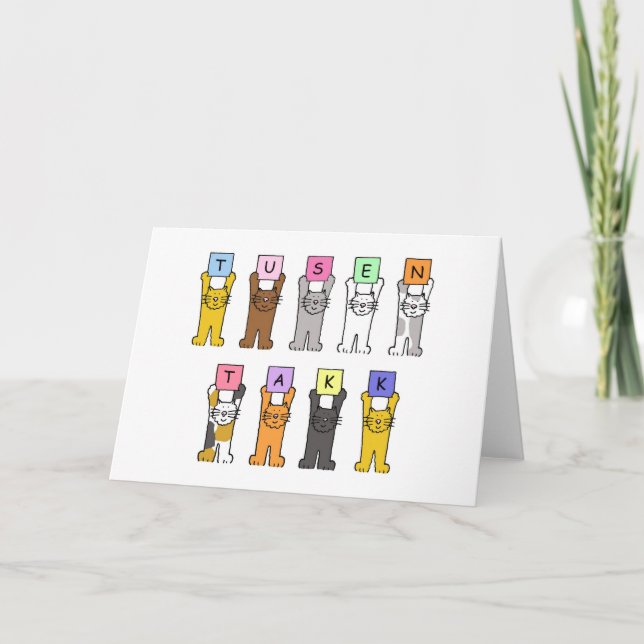Carte Norvégien Merci Tusen Takk Cartoon Cats (Devant)