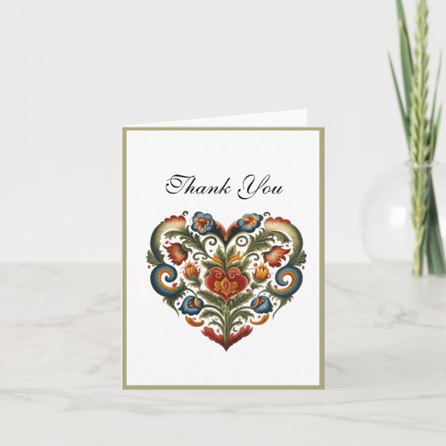 Carte Norvégien Rosemaling Folk Art Heart | MERCI (Devant)
