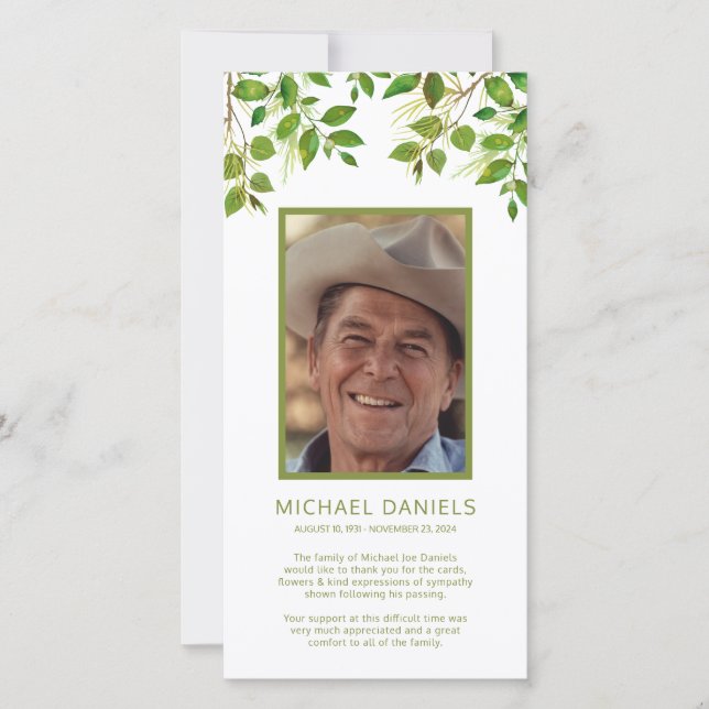 Carte Note de remerciement funéraire | Photo commémorati (Devant)