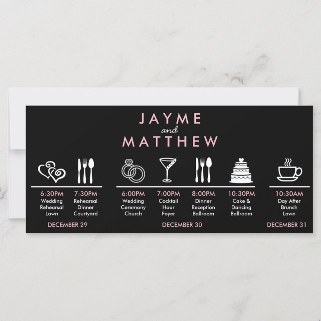 Carte Note du sac d'accueil du Mariage rose noir (Devant)