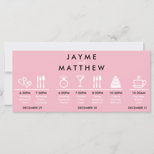 Carte Note du sac de bienvenue du Mariage rose noir (Devant)