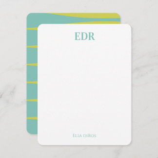 Carte Note Monogramme Bleu et Vert