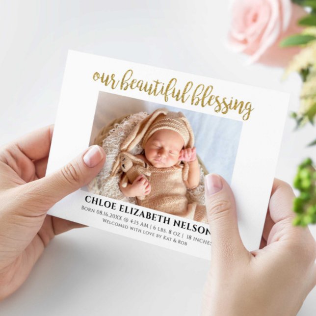 Carte Notre Belle Bénédiction Bébé Naissance Elégant Or (Créateur téléchargé)