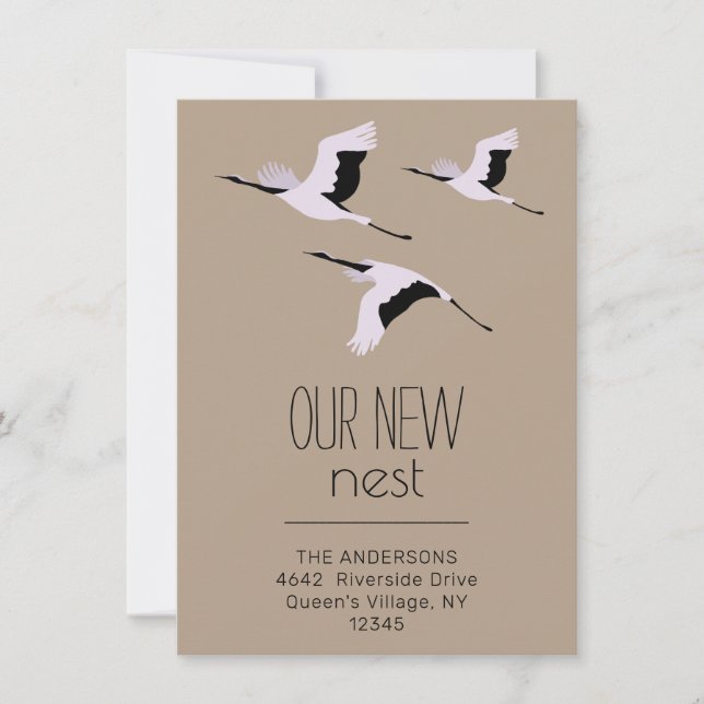 Carte Notre nouveau Nest Bird Flying Kraft Moving Faire- (Devant)