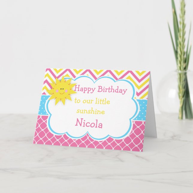 Carte Notre petit Anniversaire rose et jaune soleil (Devant)