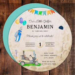 Carte Notre petit Golfer Blue Kids Golf Ball 1er anniver