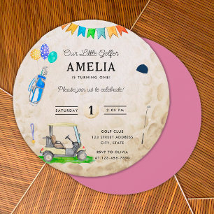 Carte Notre petit golfeur Balle de golf rose 1er anniver