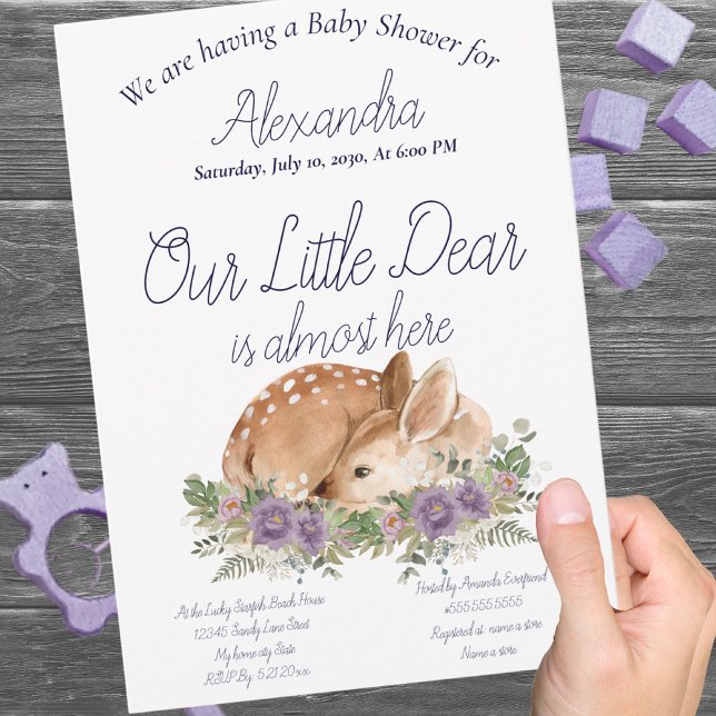 Carte Notre petite chère cerf pourpre Floral Baby Girl (Créateur téléchargé)