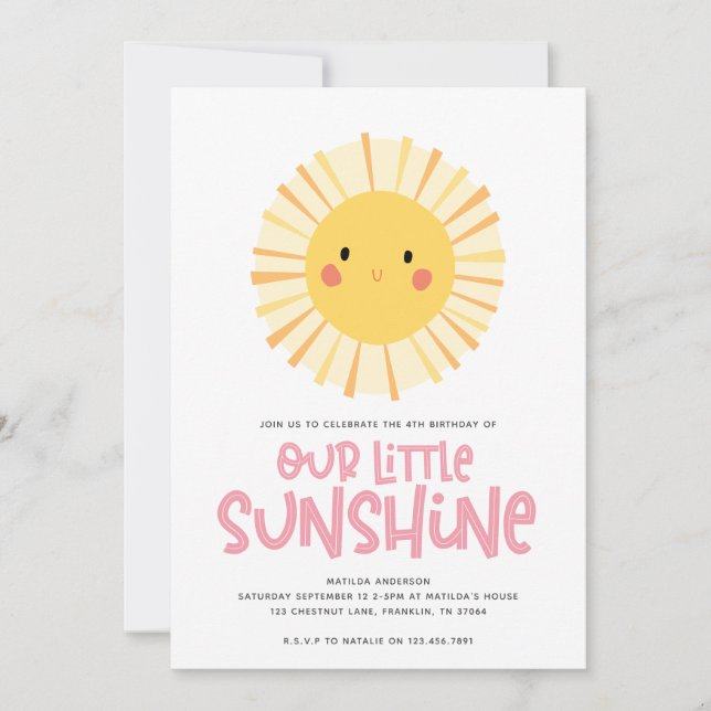 Carte Notre petite fête d'anniversaire de fille rose sol (Devant)