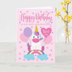 Carte Notre petite-fille Unicorn sur Rainbow 2e annivers
