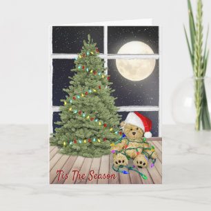 Carte Nounours de Noël En lumières de vacances et Lune