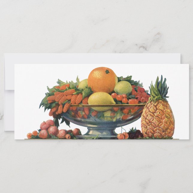 Carte Nourriture vintage, fruits assortis dans un bol (Devant)