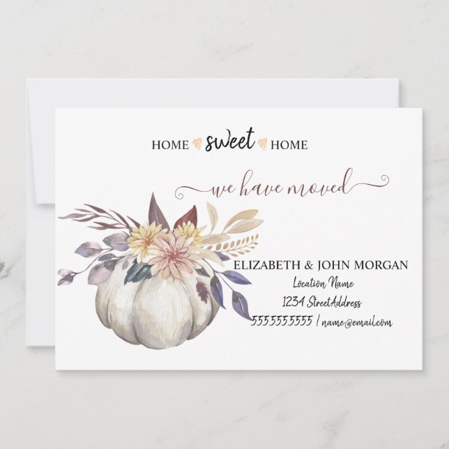 Carte Nous Avons Déménagé, Bois, Citrouille Floral (Devant)