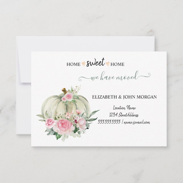 Carte Nous Avons Déménagé, Bois, Citrouille, Roses (Devant)