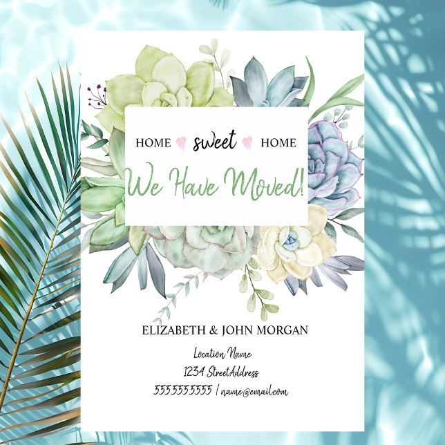 Carte Nous Avons Déménagé, Cactus Succulents Pois (Créateur téléchargé)