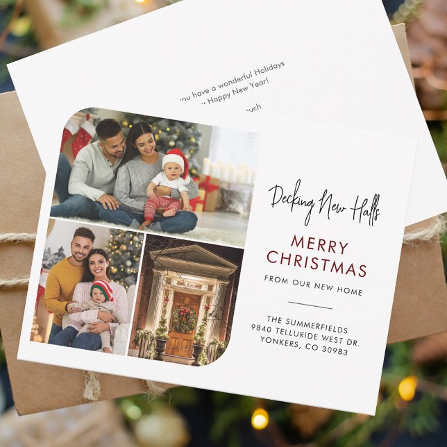 Carte Nous avons déménagé Famille Photo Collage Noël Dém (Christmas Family Photo Collage Moving Announcement Script Change of Address Card)
