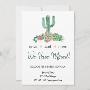 Carte Nous avons déménagé, Fleurs aquarelle Cactus Succu