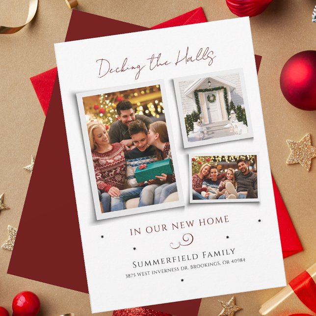 Carte Nous avons déménagé Noël Vacances Photos de famill (Festive Family Photo Collage Change of Address Christmas Holidays Moving Announcement)
