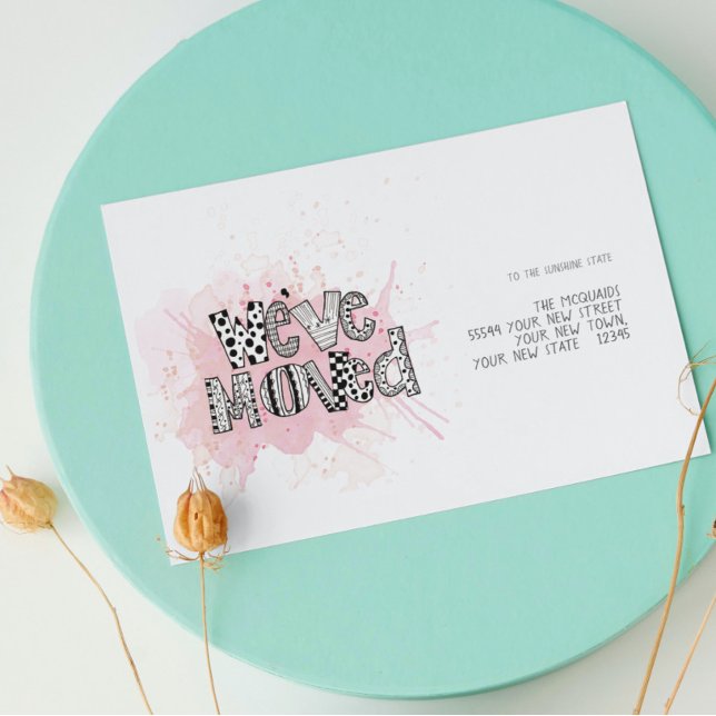 Carte Nous avons déplacé l'aquarelle Whimsical Lettering (Créateur téléchargé)
