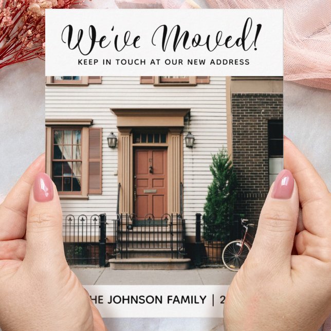 Carte Nous avons déplacé le changement d'adresse Faire-p (Add a photo of your new home and your new address to this elegant moving card.)