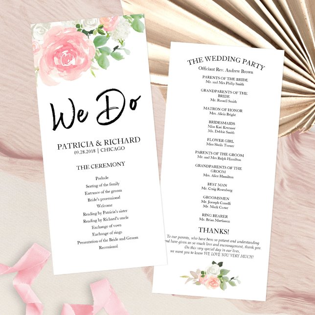 Carte Nous faisons Pink Blush Rose Floral Wedding Progra (Créateur téléchargé)