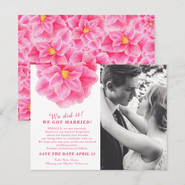 Carte Nous l'avons fait marié à la fête de mariage rose  (Devant / Derrière)