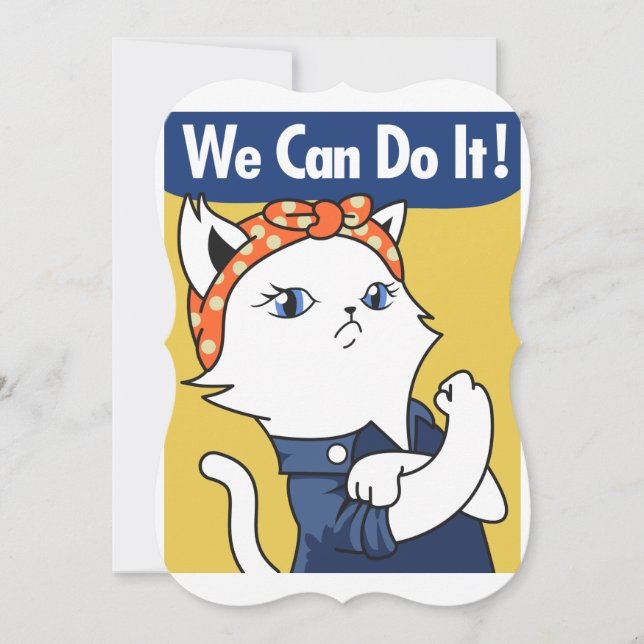 Carte Nous Pouvons Le Faire ! Chat blanc Rosie le Rivete (Devant)