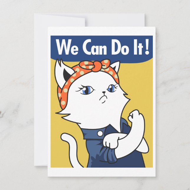 Carte Nous Pouvons Le Faire ! Chat blanc Rosie le Rivete (Devant)