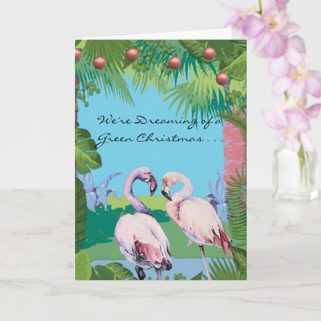 Carte Nous rêvons d'un Noël vert flamants roses (Orchidée)