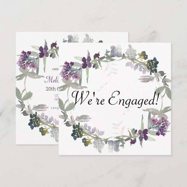 Carte Nous sommes Engaged Watercolor Fleurs sauvages Lav (Devant / Derrière)