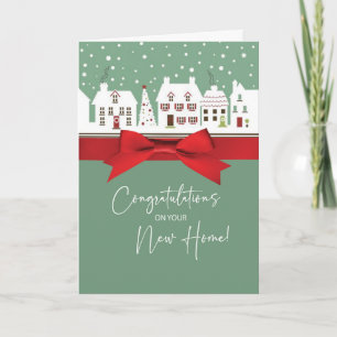 Carte Nouveau Accueil Félicitations Hiver Vert Rouge