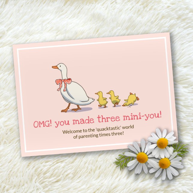 Carte Nouveau Bébé Canards Blush Pink Triplets Félicitat (New Baby Ducks Blush Pink Triplets Congratulations Card)