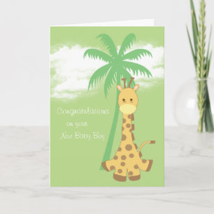 Carte Nouveau bébé félicitations girafe bleue