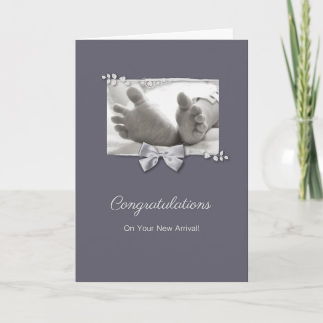 Carte Nouveau bébé Félicitations Pieds bébé avec ruban (Devant)