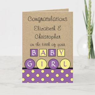 Carte Nouveau bébé fille grand amour rustique violet jau