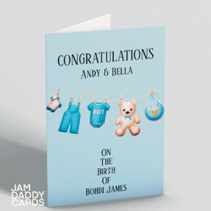 Carte Nouveau bébé garçon bleu félicitations personnalis