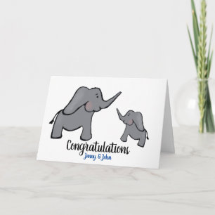 Carte Nouveau bébé garçon éléphant personnalisé mère & f
